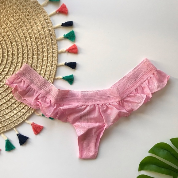 Victoria's Secret Lace Flutter Thong Panty Pink Flora Small NEW - Picture 2 of 6
